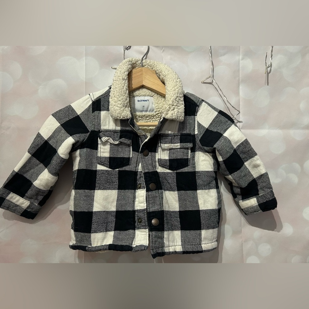 Old Navy 2T Buffalo Plaid Sherpa Button Up Coat Toddler Boy